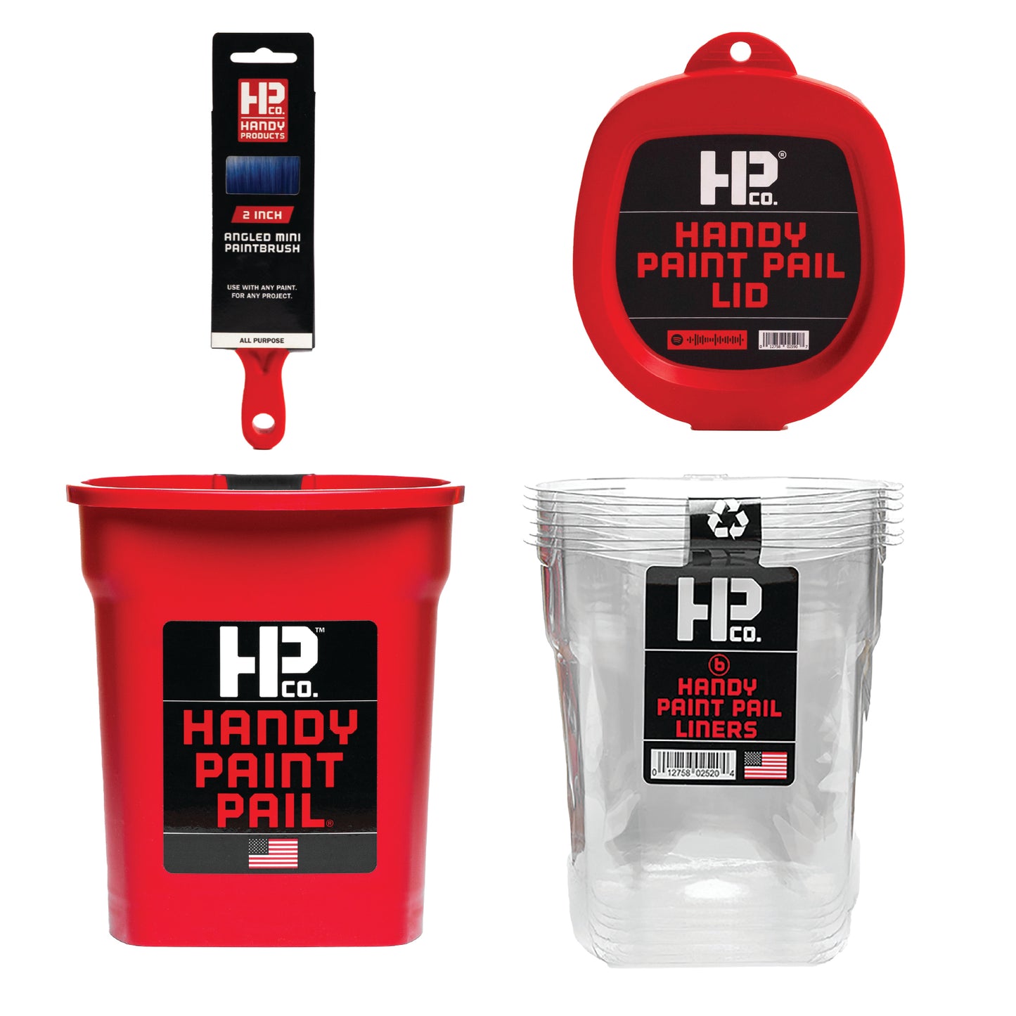 Handy Paint Pail Kit- Includes Handy Paint Pail, 6 Disposable Liners, Snap-On Lid & 2" Angled Mini-Brush-Perfect for Trim, Cut-ins, and Small Painting Projects