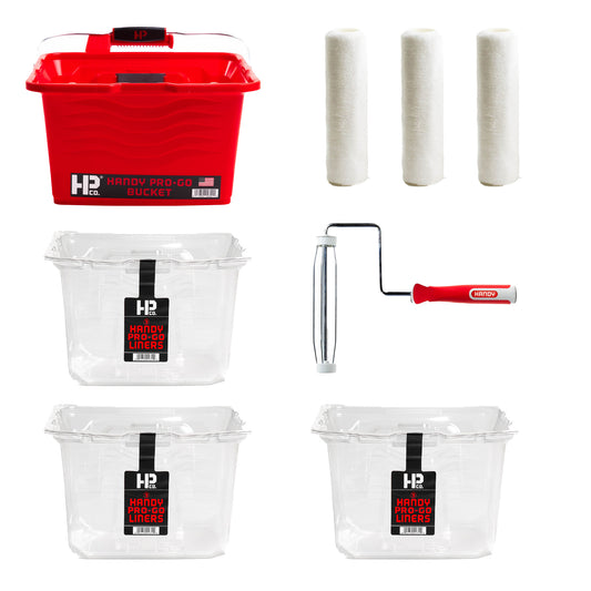 Handy Pro-Go Paint Kit - Includes Pro-Go Bucket, 9 Disposable Liners, 9" Roller Frame & 3 Roller Covers - All-in-One Painting System for Walls, Ceilings & Trim